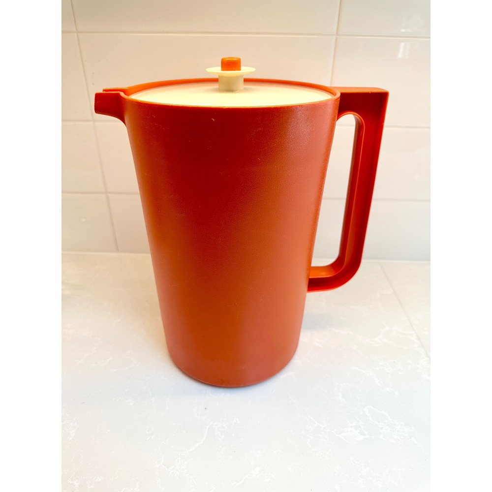 Vintage Tupperware Servalier Pitcher Harvest Orange Push Button Lid 1970s USA